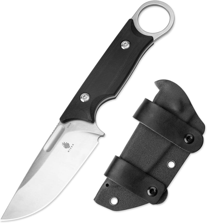 KIZER سكين كابوكس ثابتة الشفرة 3.36" فولاذ 154CM سكين صيد مقبض G10 مع غلاف للبقاء والتخييم 1048C1 - Image 1